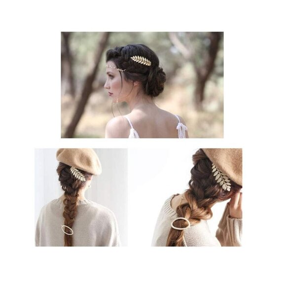 28 Pack Wedding Bridal Gold Metal Leaf Hair Side Combs+U Shaped Pearl Rhinestone - Picture 3 of 6